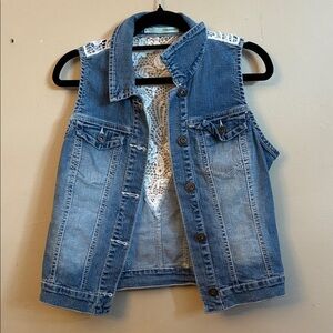 Maurices Blue Jean Vest with Lace Detail